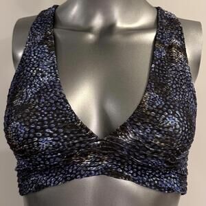 Booty By Brabants Deep V Sports Bra Athletic Top Blue Black Multi One Size